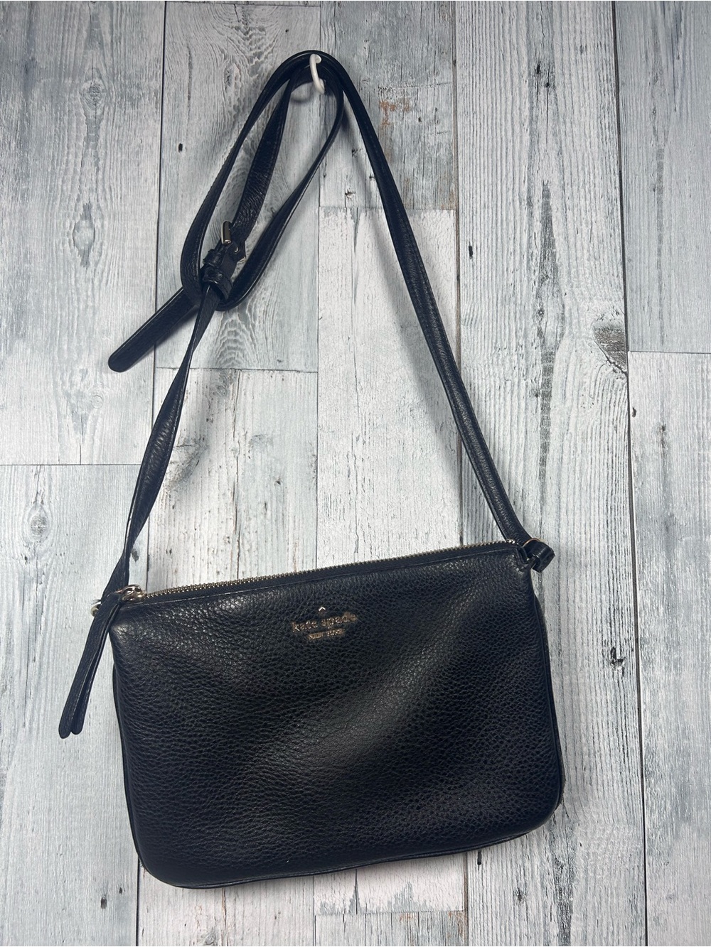 Kate Spade Jackson Triple Gusset Black Pebbled Leather Crossbody Bag Purse